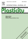 The cover of the International Journal of Plasticity with black and green letters. Mint Green color background. 